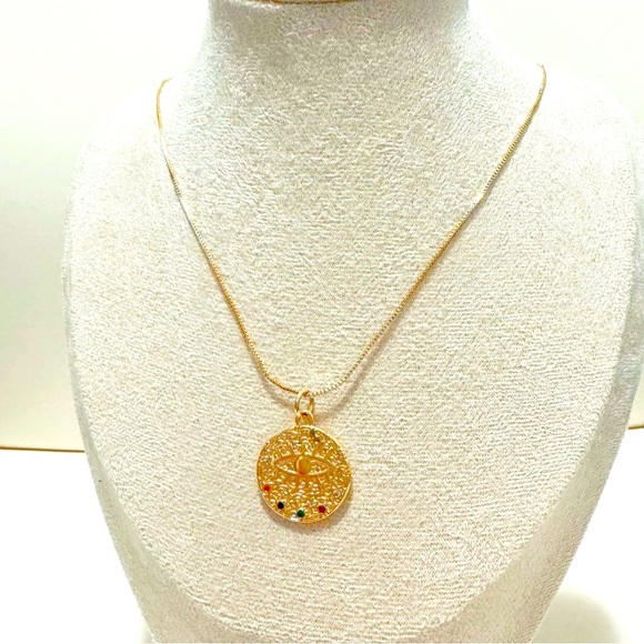 14K Gold-plated Evil Eye Pendant Necklace - Picture 2 of 6